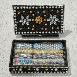 Beautiful, Hand Beaded Box with 5 Beaded Pens Inside. NIB